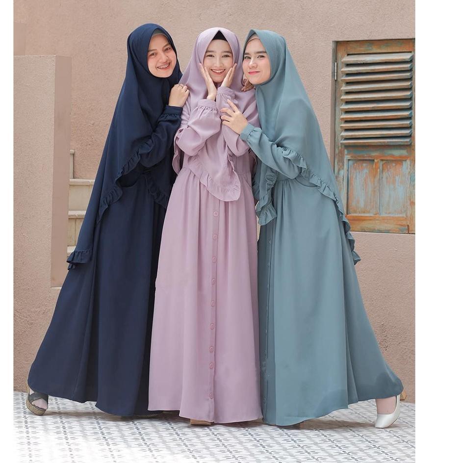 COD [R.A] Elbina Syari S M L XL Set Gamis + Khimar Setelan Hijab Syar'i Termurah