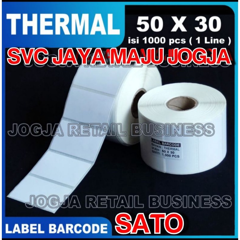 

[ SATO ] 50 X 30 - 1 LINE THERMAL - FACE OUT - ISI 1.000 PCS || CORE 1" || LABEL BARCODE DIRECT THERMAL - APOTEK APOTIK LAB LABORATORIUM RESEP OBAT KLINIK RUMAH SAKIT || 50X30 - CG408TT CG408 TT CG 408TT CG 408 TT CX400 CX 400 - ISI 1000