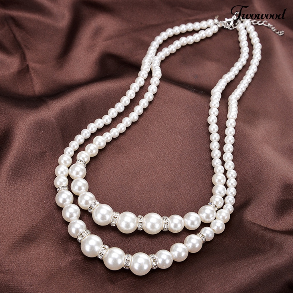 Kalung Double Layer Adjustable Aksen Mutiara Imitasi Untuk Pesta