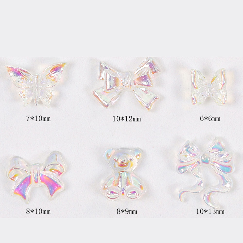 MXBEAUTY 48 Pcs/Set 3D Nail Decoration Various Nail Rhinestones Nail Art Bow Skirt Shape Candy Color Resin Laser Colorful Bow Ribbon DIY Manicure Accessories Nail Jewelry