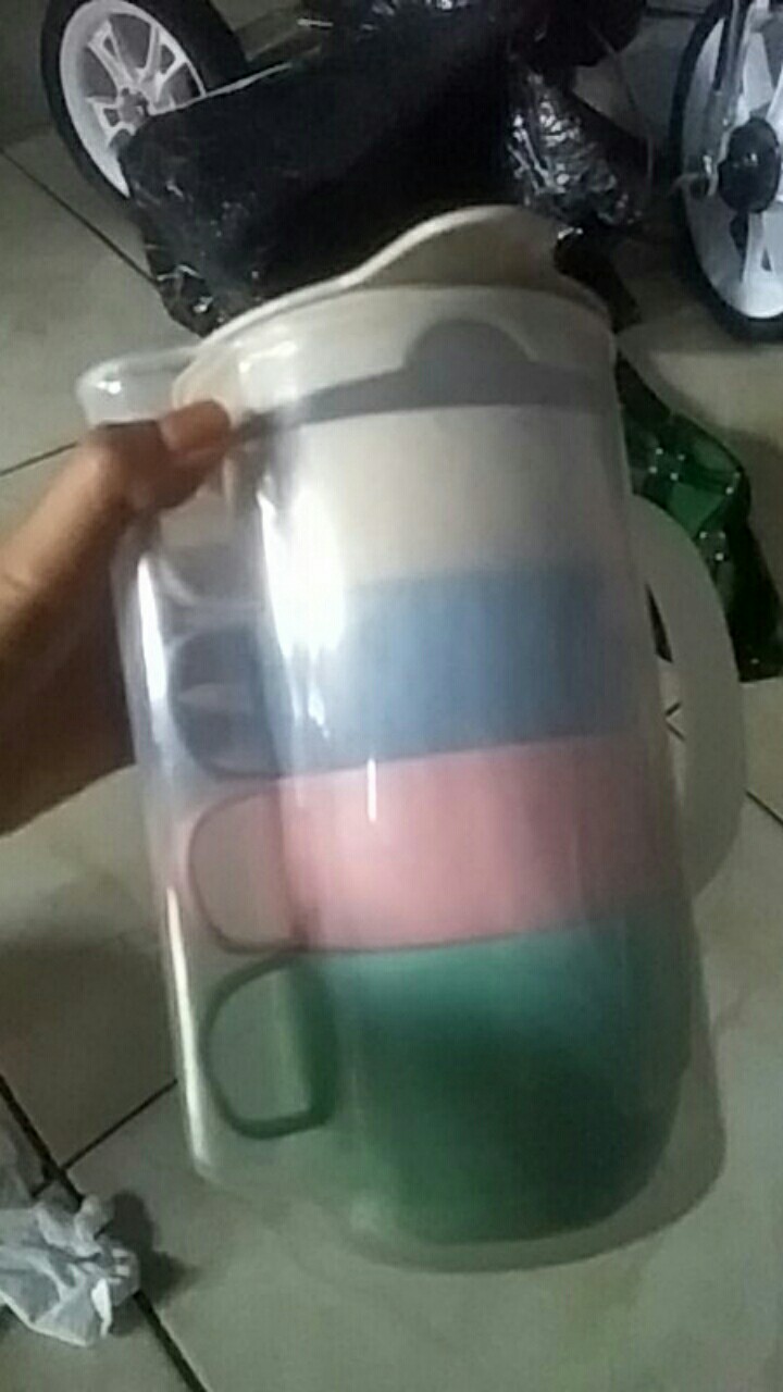 ❤teko Jus Air Teh Kopi Wadah Plastik Dengan 4 Cangkir