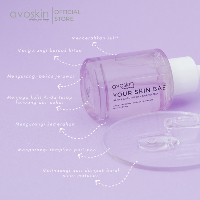 AVOSKIN Your Skin Bae Alpha Arbutin 3% + Grapeseed Indonesia / Avo Skin / Advanced Glow Unique Serum