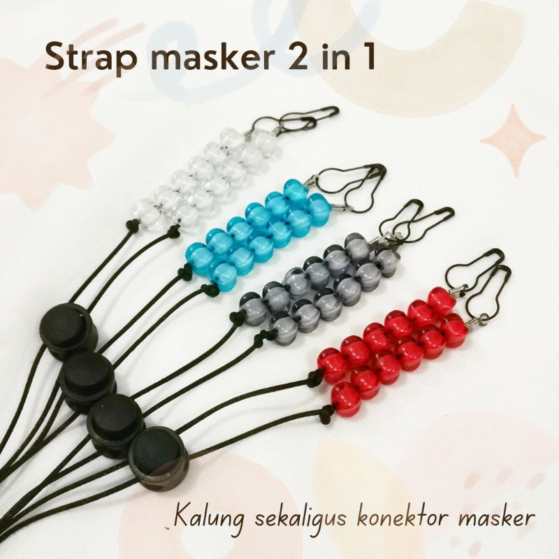 Kalung Masker 2 in 1 manik akrilik / strap sekaligus konektor masker.