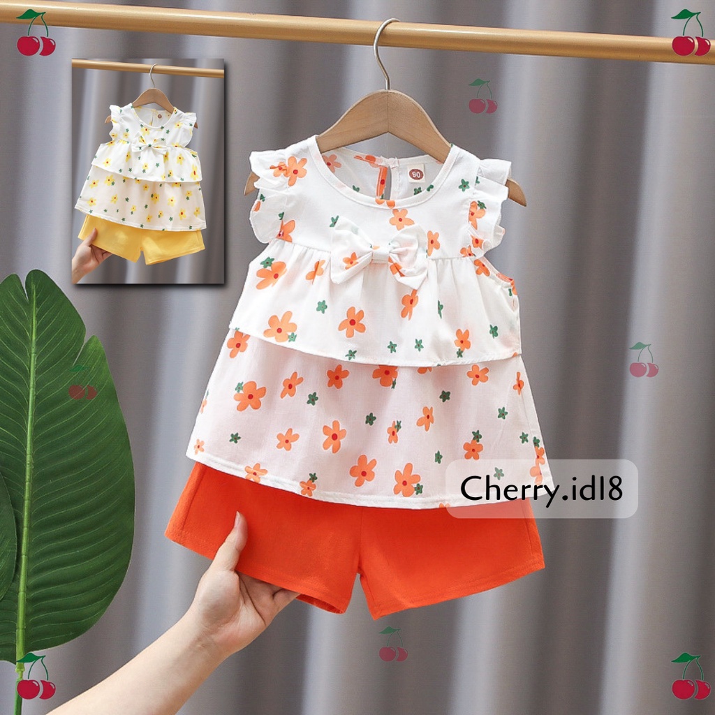 COD Cherry Setelan Baju Anak Perempuan Motif / Geranium Set Kids / Pakaian Anak - SP09