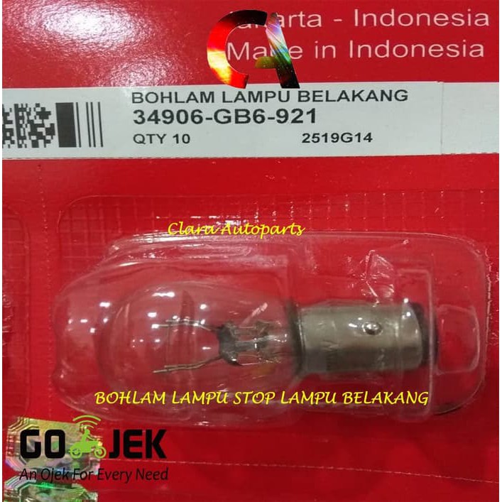 LAMPU BOHLAM BELAKANG HONDA LAMPU STOP BOHLAM STOP AHM GB6 12V 25W