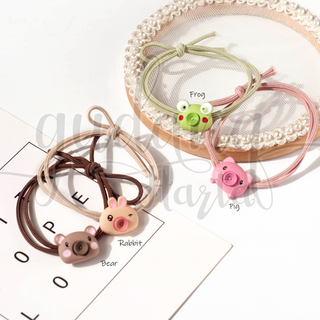 Karet Rambut Simple Kamera Hewan Imut Hairbands Pig Frog Bear Rabbit GH 200204