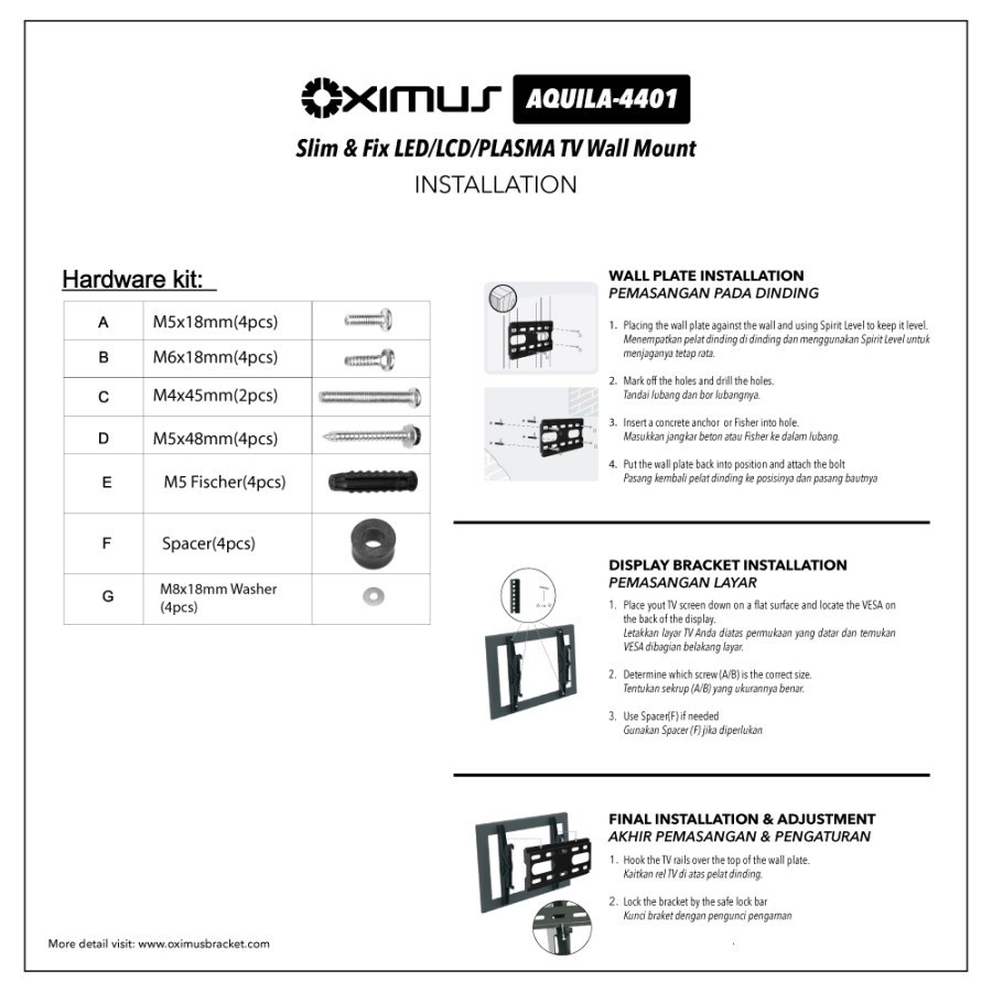 Bracket TV LED Monitor Oximus Aquila 4401 22&quot; - 55&quot;