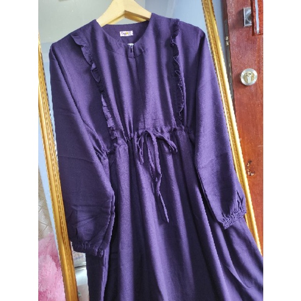 GAMIS SERUT POLOS BAHAN RAYON MORENA ADEM EMPUK LEMBUT - DEVINA DRESS-Eggplant