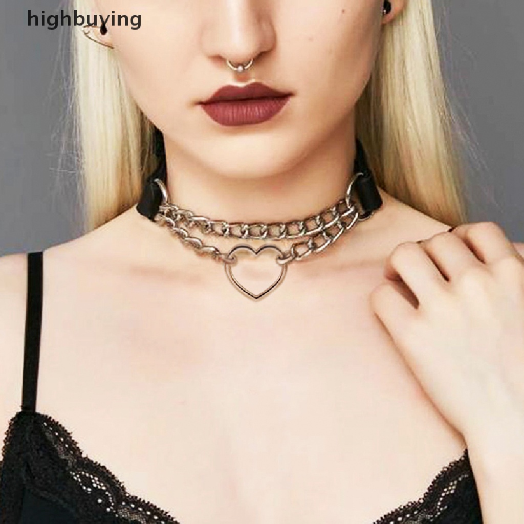 Hbid Kalung Choker Bahan Kulit Dengan Liontin Hati Gaya Gothic Punk Untuk Wanita