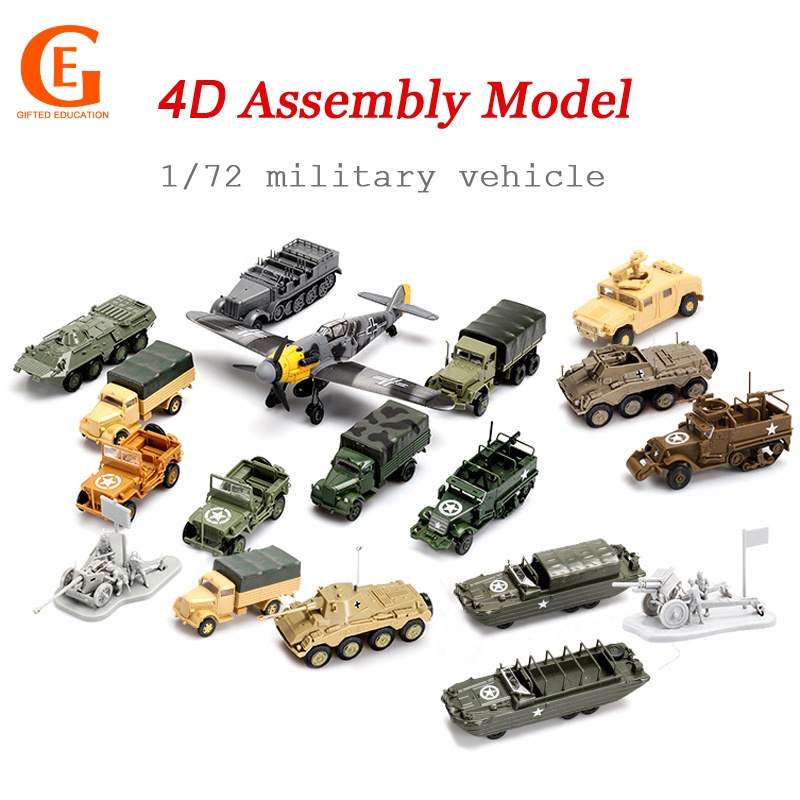 Mainan Rakit Model Mobil Militer Cougar M3A1 Jeep Willis Jeep WW2 4D Skala 1 / 72 Untuk Hadiah