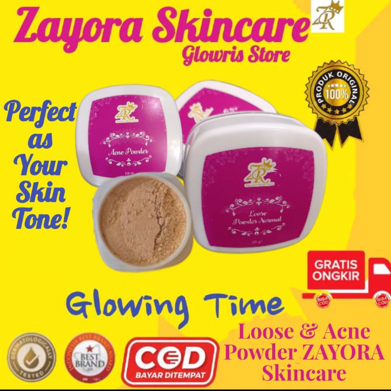 COD BEDAK ACNE &amp; BEDAK NORMAL ZAYORA SKINCARE 100% ORI MENCERAHKAN DAN MELINDUNGI WAJAH DARI SINAR MATAHARI / BEDAK JERAWAT/ LOOSE POWDER NORMAL ZAYORA