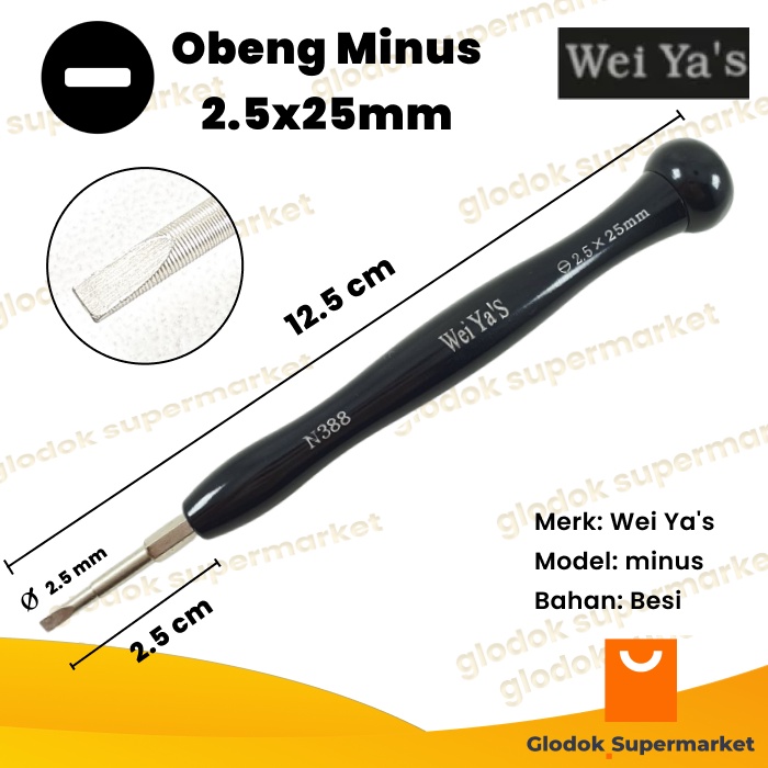 Obeng Minus 2.5 x 25mm Weiyas N388 Diameter 2.5mm Panjang Besi 25mm