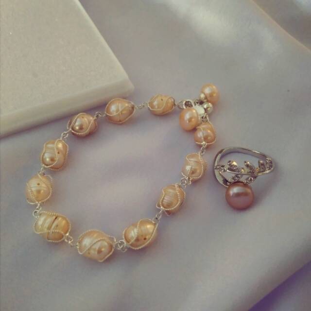 Set gelang cincin mutiara air tawar |paloma | cincin mutiara| gelang cincin mutiara asli lombok