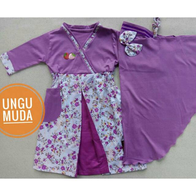 (SIZE 6) Puspa Gamis Anak - Model Plui - Ungu Muda