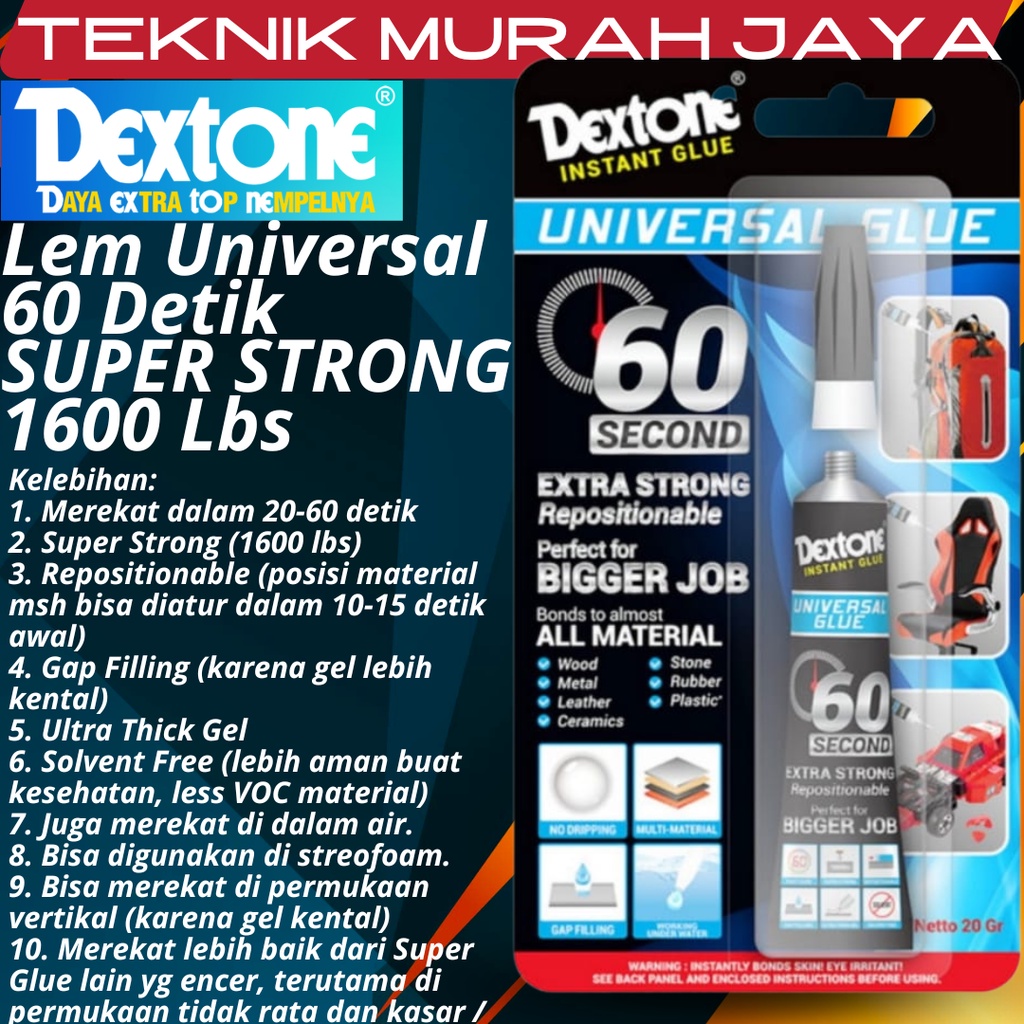 

DEXTONE Universal Glue Lem Gel Instant 60 DETIK SUPER STRONG 20 Gram