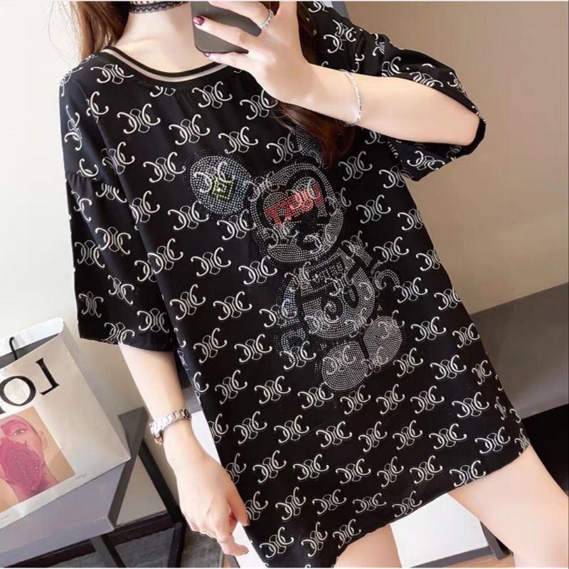 MDLV ~ 5928# Miki Beaded Tee Kaos Oversize Kaos Import Fashion Import