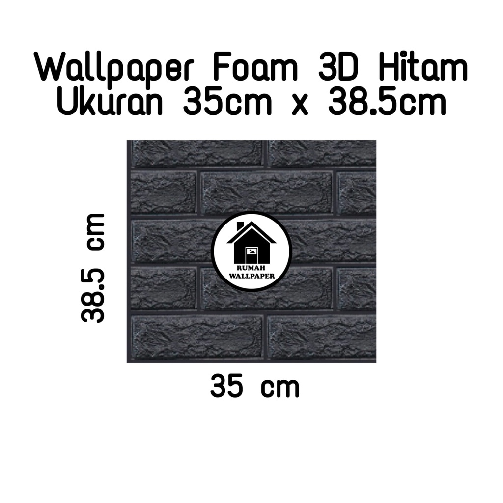 RW Wallpaper Foam Hitam Bata 3D Bata Warna Hitam Premium Wall Paper Sticker Tebal 3MM-35 cm x 38.,5 cm