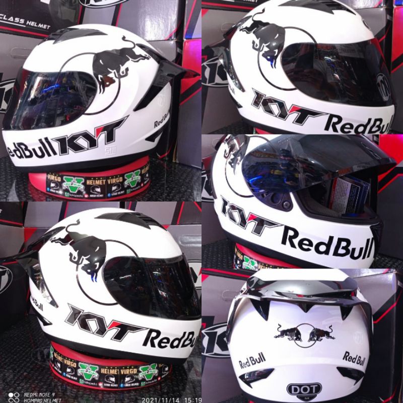 HELM KYT R10 SOLID WHITE PAKET GANTENG STIKER RED BULL | KYT R10 PUTIH PAKET GANTENG STIKER RED BULL