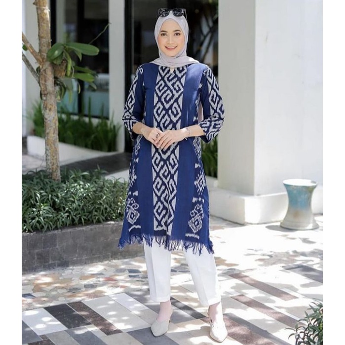 Tunik Tenun Blanket Etnik Nusantara Baju Wanita Outfit Kekinian