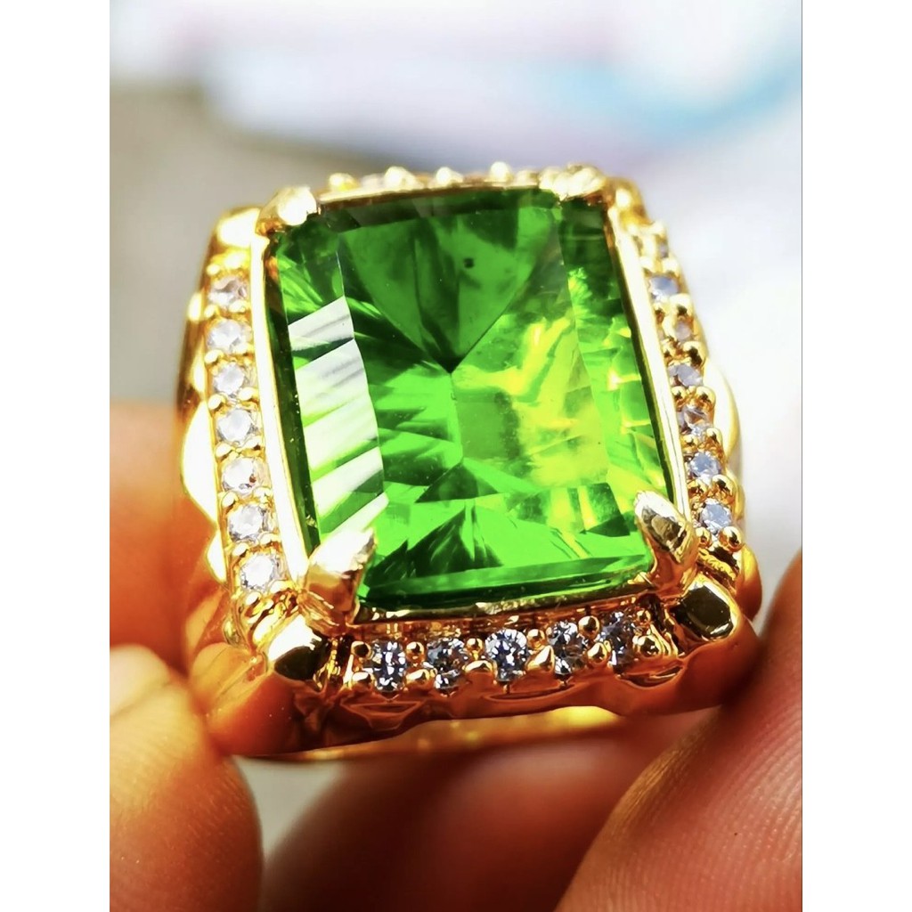 [Bayar di Tempat] Cincin Pria Batu Natural Green Moldavite Original