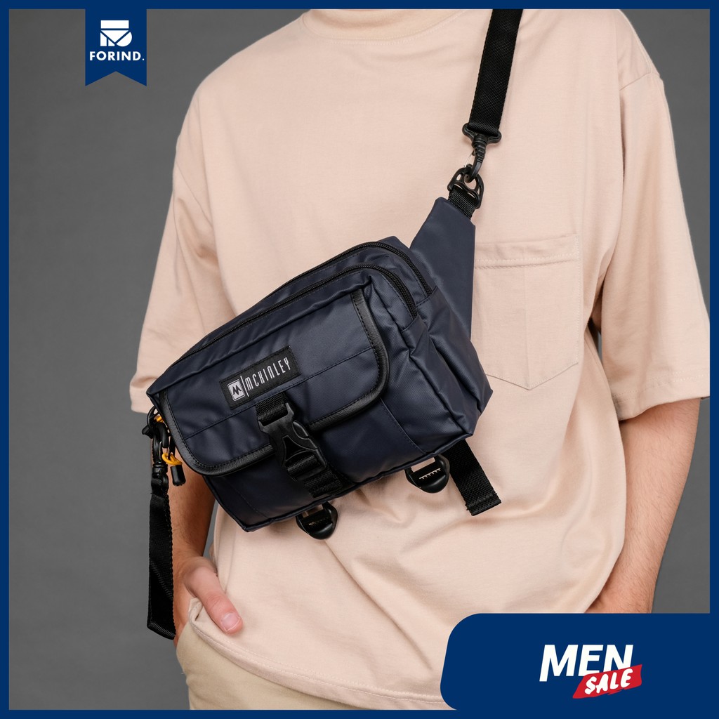 Moria Navy | Tas Slempang Biru Pria Bahu ORI Multifungsi Sling Pouch Mini Waistbag | FORIND McKinley