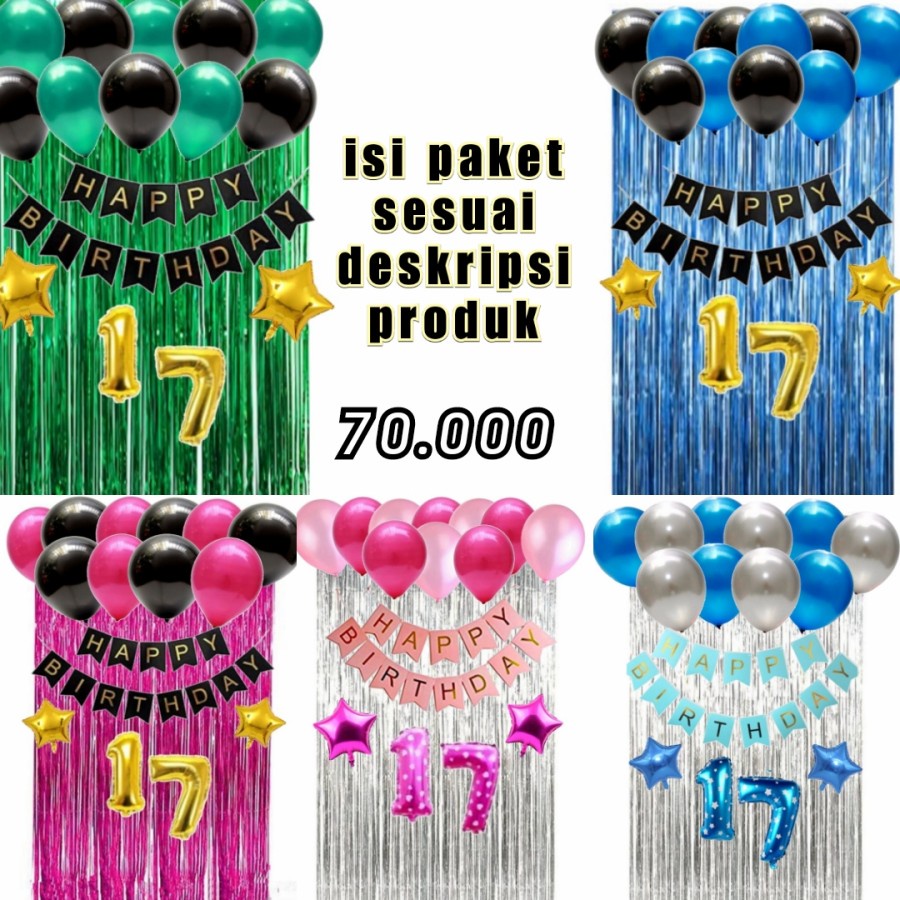 Jual paket dekorasi ulang tahun HBD birthday set lengkap tirai angka