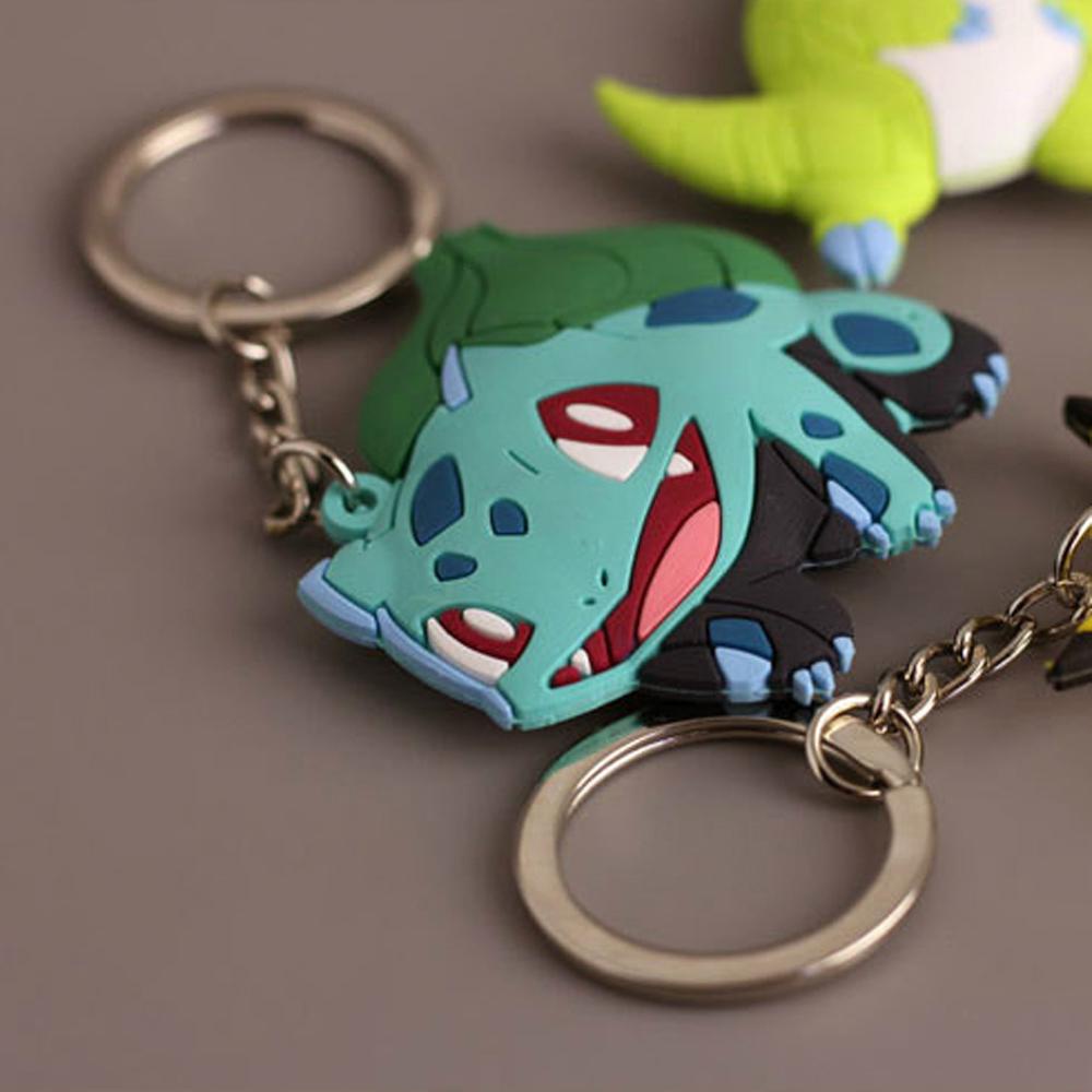 AUGUSTINA Gantungan Kunci Pokemon PVC Sandshrew Charmander Bulbasaur Pikachu Key Rings