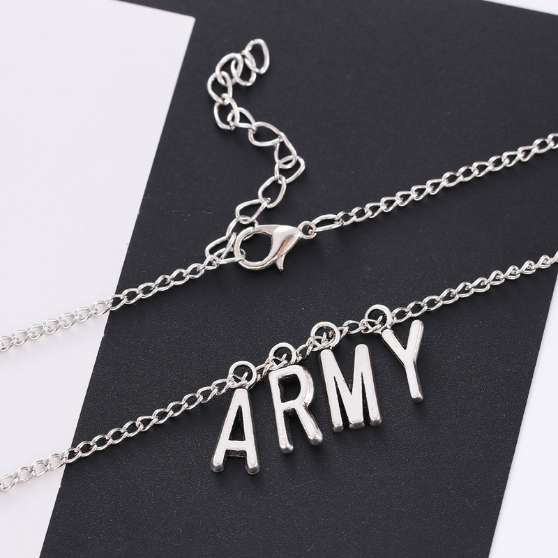 AZ130 [Cod][Ready Stock] Kalung Paduan Army Pria Dan Wanita Surat Kalung Rantai Klavikula Kalung Korea