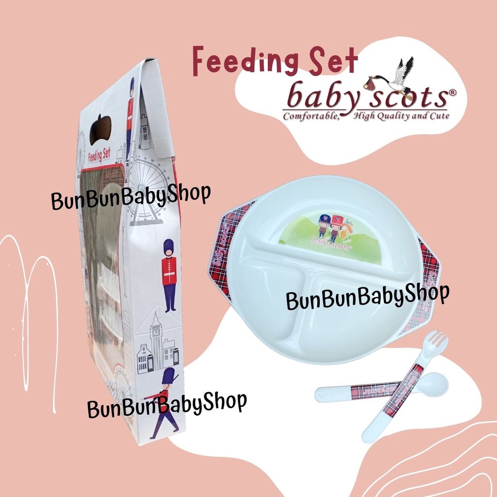 Feeding Set Baby Scots Gift Baby Newborn Bayi Baru Lahir Girl Boy Perempuan Laki Laki Tempat Makan Set Peralatan Makan Kado Hampers Cowok Cewek Murah Perlengkapan New Born Sendok Piring BunBunBabyShop FS 007