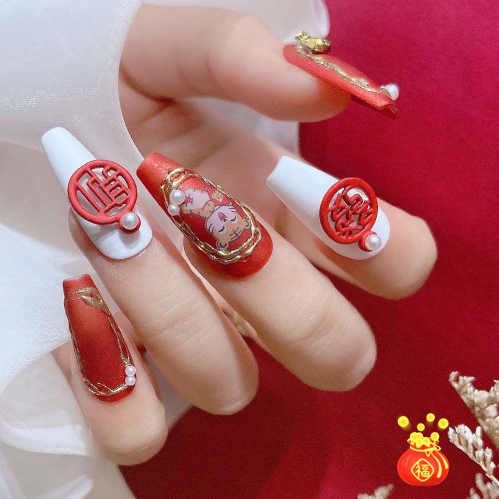 Mxbeauty Manik-Manik Kuku Bentuk Simpul China Warna Merah Untuk Nail Art