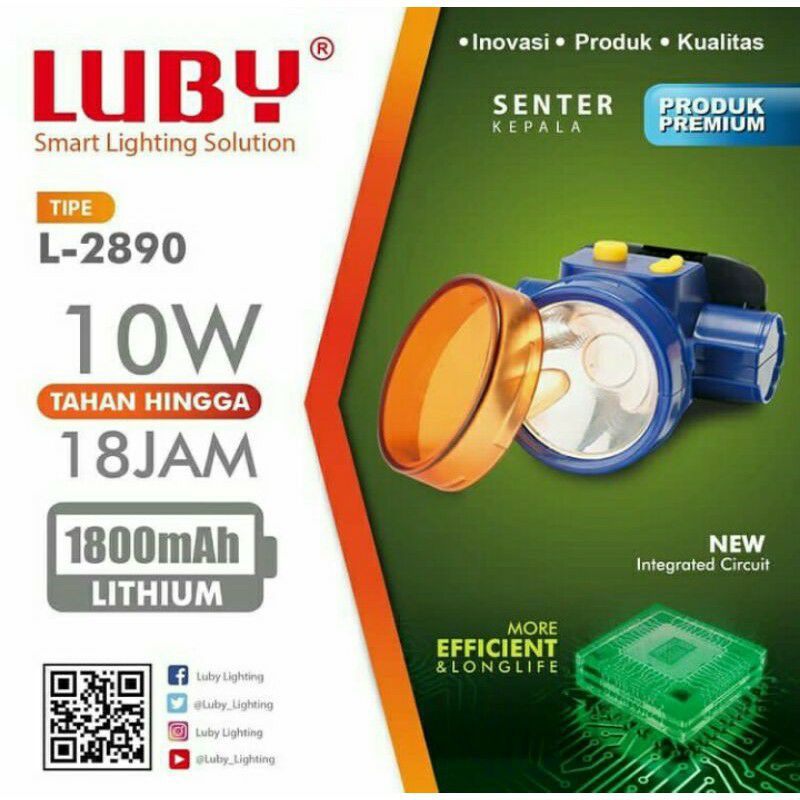 Senter Cas Kepala 10 Watt Luby L-2875, L-2890 ( 2 Lensa )Cahaya Putih/Cahaya Kuning