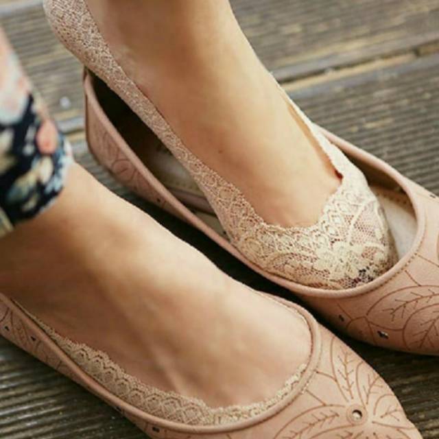 Kaos Kaki Wanita Perempuan Semata Kaki Renda Untuk Flatshoes Lace Boat Hidden Socks / Kaos Kaki Lucu