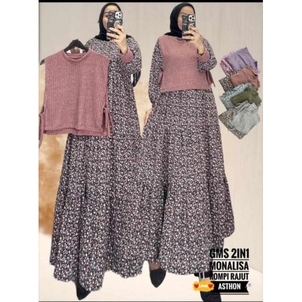 GAMIS ROMPI TERPISAH/GAMIS WANITA TERBARU 2022/GAMIS KAOS KNITE 2IN1