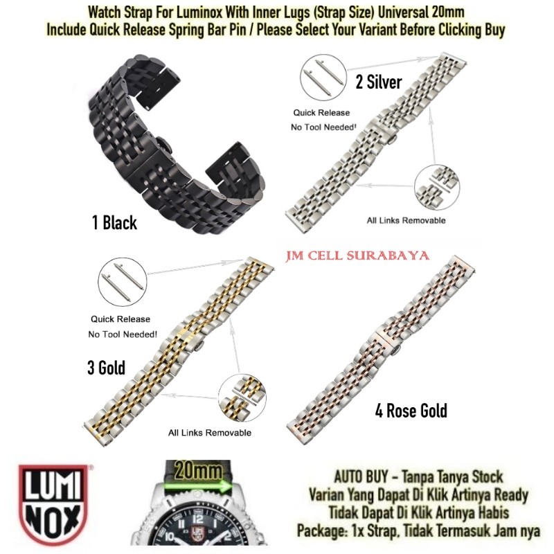 Tali Jam Watch Strap Luminox Size 20mm Universal - Dual Color Stainless Steel