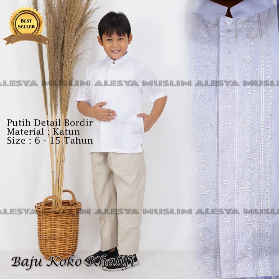 baju koko khalifi baju koko anak bahan katun putih/bisa bayar ditempat/COD