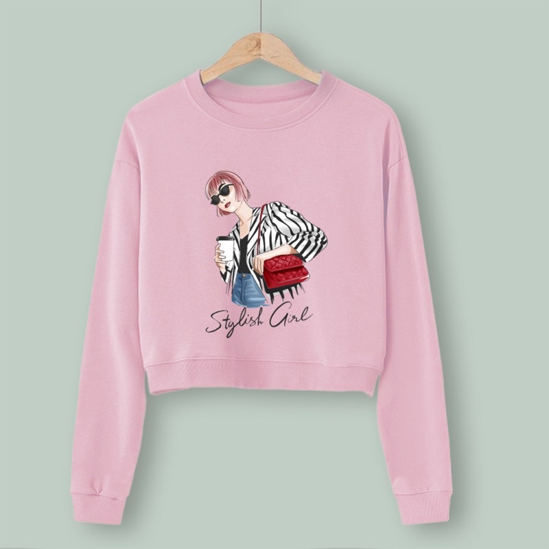 Sweater crop rib wanita STYLISH  GIRL baju croptee cewek murah