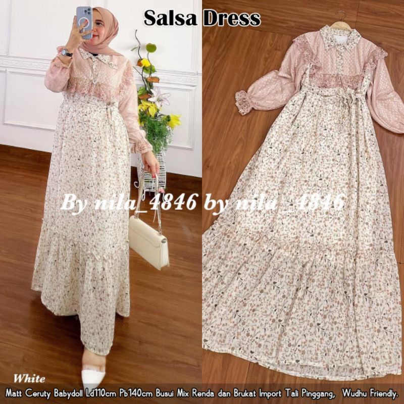 Gamis Salsa Dress Maxy  Mix Brukat Malika || Realpict (COD Bayar Ditempat)