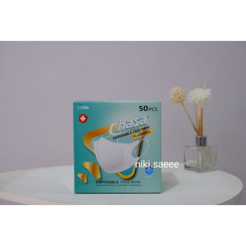 MASKER DUCKBILL CHASA HITAM & PUTIH GARIS 3ply Isi 50pcs | DUCKBILL MURAH | DUCKBILL TEBAL