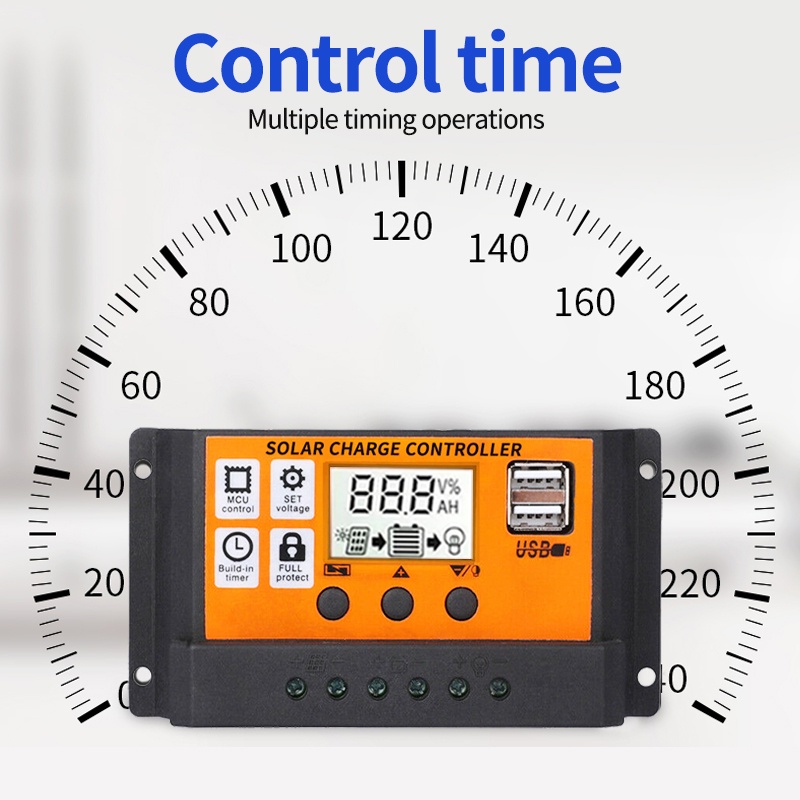 Solar Charger Controller 12V/24V Auto PWM Controllers LCD Display Dual USB Output