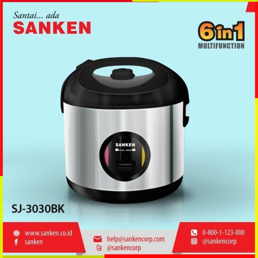 RICE COOKER SANKEN STAINLESS STEEL 2 LITER PENANAK NASI SJ3030BK RICECOOKER MAGIC COM RISE COOKER CO