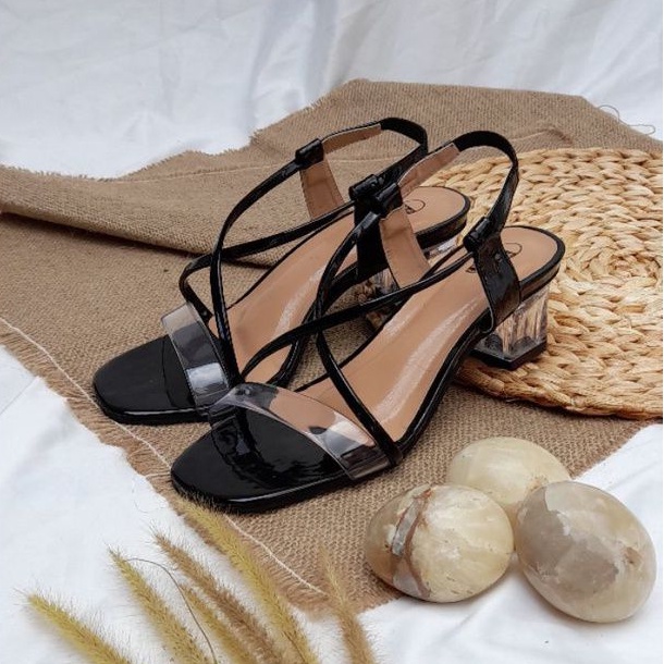 SW99 - Heels Kaca Tali wanita / Sandal Tali Hak kaca 5cm Karet Belakang AM-15