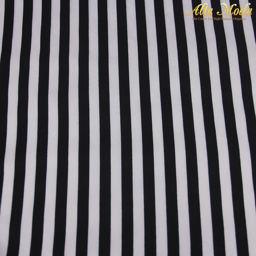 

Alta Moda Saten Jacquard Putih Motif Garis Hitam Besar (1M)