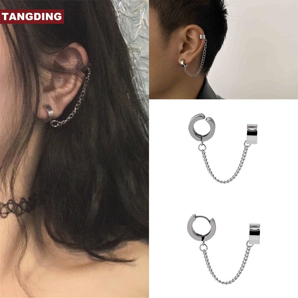 【COD Tangding】1PC Ins Creative Stainless Steel Chain Earrings Cool Ear Bone Clip Hip Hop Earring Clip