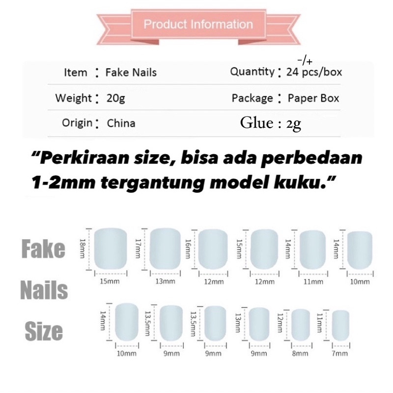 R/Y NEW! 24pcs (-/+) KUKU PALSU PREMIUM WITH BOX || FREE LEM CAIR 1-2g || KUKU PALSU MOTIF || FAKE NAILS WEDDING