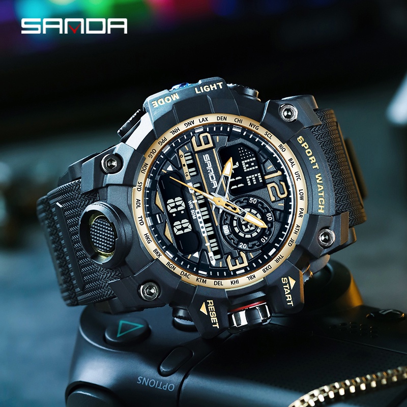 SANDA 3133 Jam Tangan Pria Digital Analog Tali Rubber Chronograph Anti Air WATCHKITE WKOS
