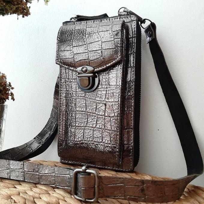 tas Selempang Wanita hp dompet dada kulit buaya motif asli slempang hp