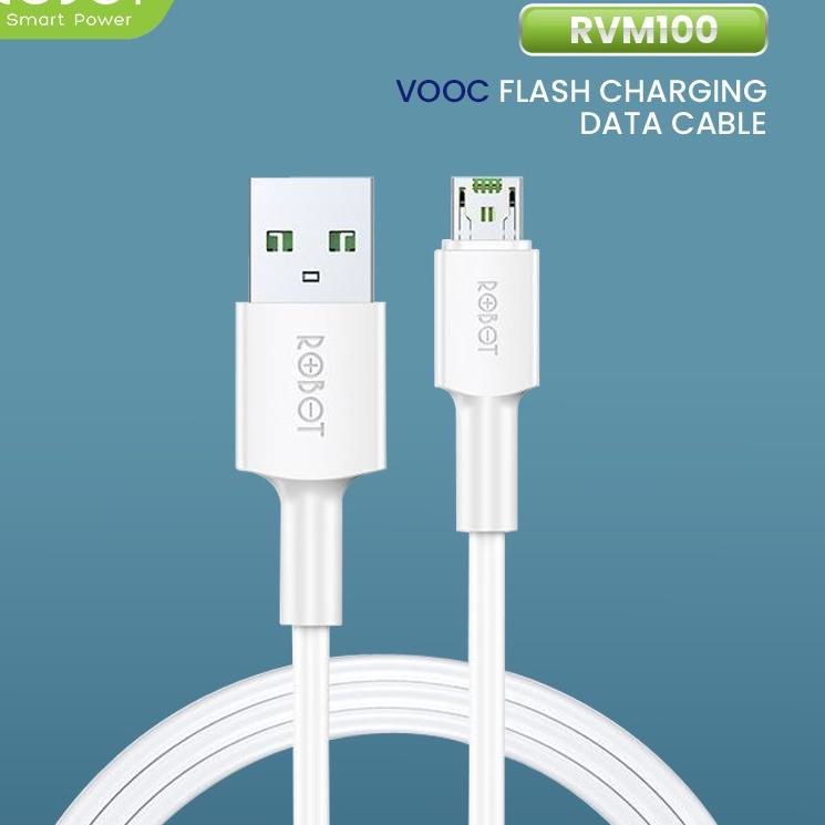 Top Seller ROBOT RVM100 4A 100cm VOOC Flash Charging Micro  Data Cable with Velcro Strap White Fast Charging