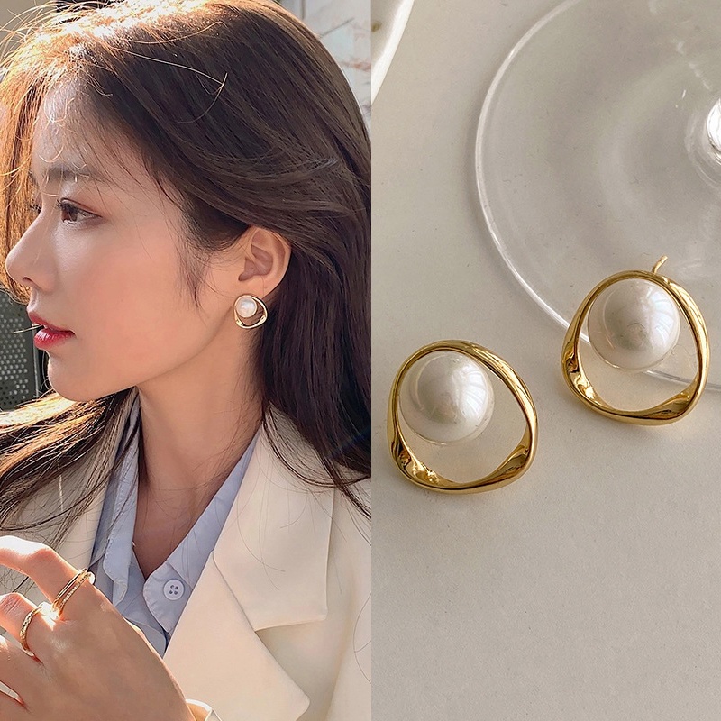 IFYOU Anting Stud Bentuk Hati Aksen Mutiara Gaya Korea Untuk Wanita
