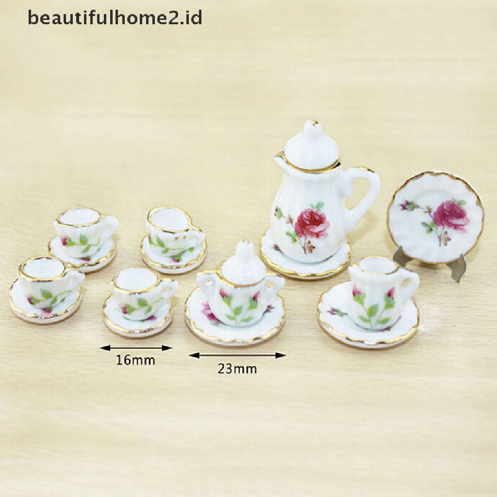 (Beautifulhome2.Id) 15pcs / Set Mainan Miniatur Cangkir Teh Porselen Bahan Keramik Untuk Aksesoris Rumah Boneka 1: 12