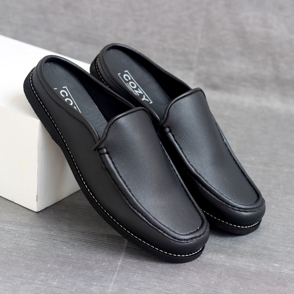 JAZZ|Sandal Slop Pria Kulit Sintetik Sandal Pria Original Distro Sandal Bustong Hitam Murah sENDAL sEPATU Pria Dewasa
